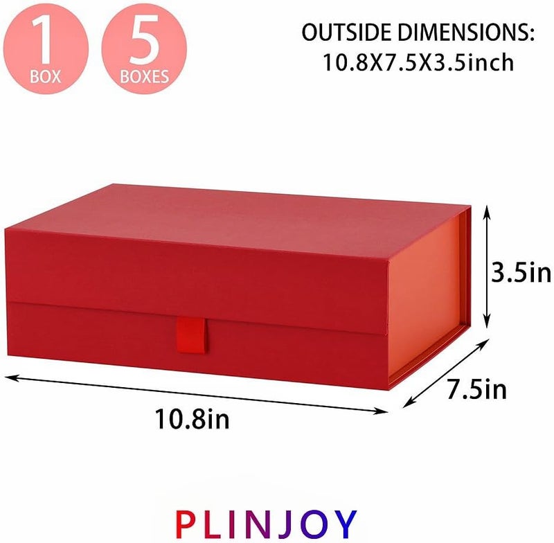 PLINJOY Red Gift Box for Presents 10.8x7.5x3.5 Inches Magnetic Gift Boxes with Lid Luxury Gift Box for Rectangle Collapsible for Bridesmaid, Wedding, Birthday Gift Packging - Image 4